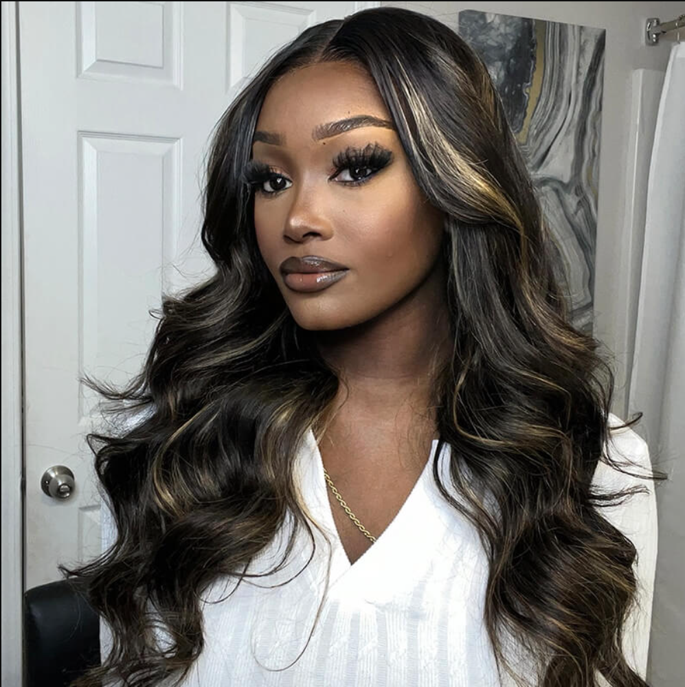 New Highlight Gold Sand Transparent 13x4 Lace Frontal Wigs Body Wave/Straight/Jerry Curly Human Hair Color Wig