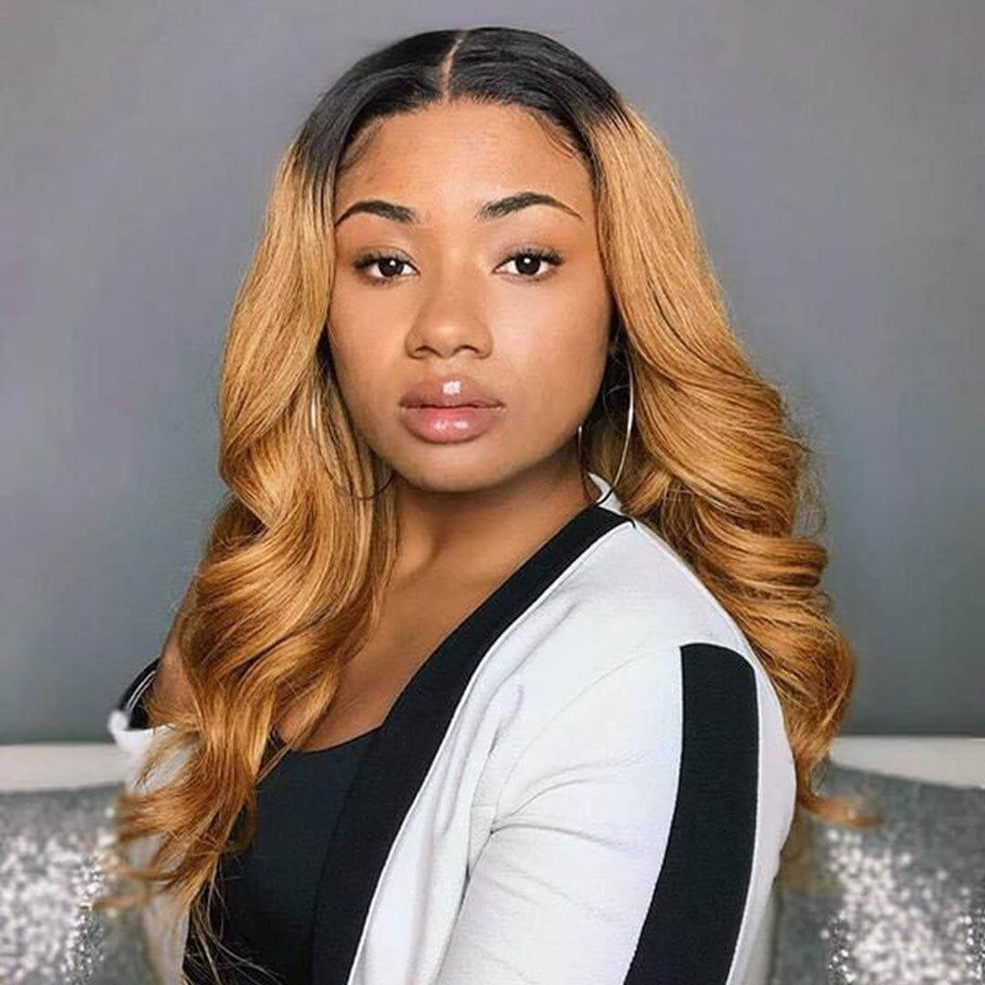 QVR Straight 1B/27 Honey Blonde 4x4 Lace Closure Wigs with Dark Roots For Black Women Human Hair Wigs