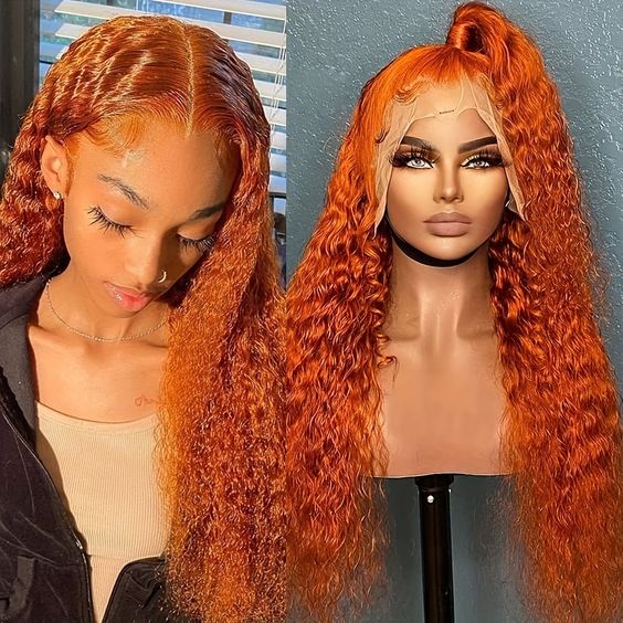 QVR Ginger Orange Lace Part Wigs Curly 13x4 Lace Frontal Human Hair Wigs