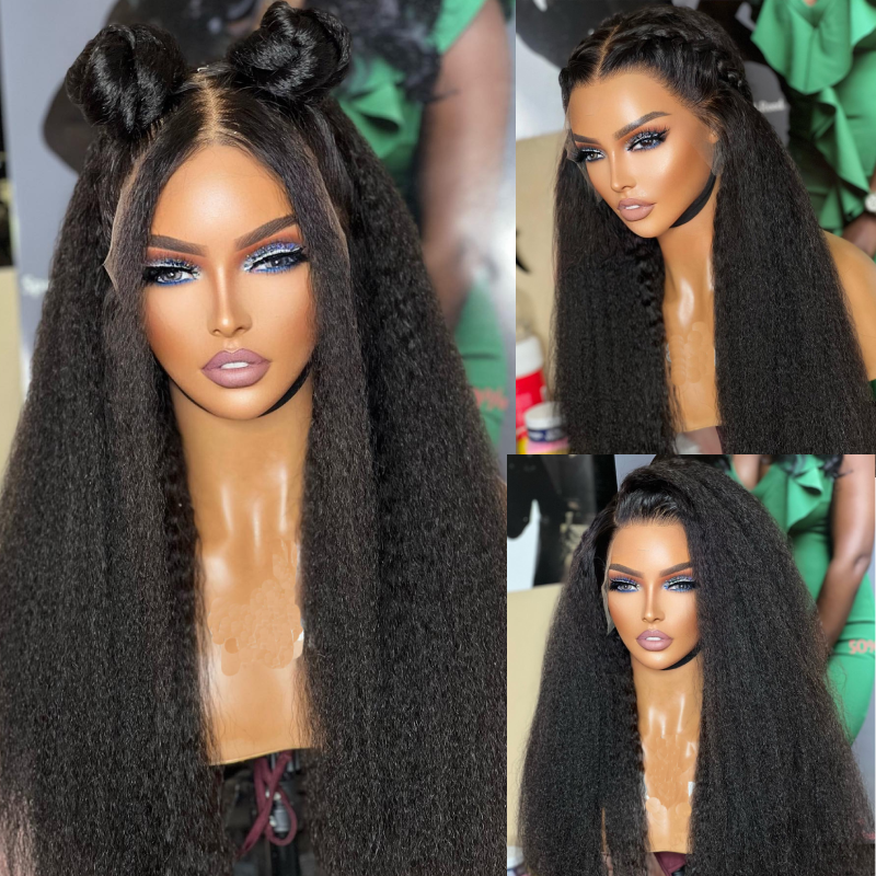 QVR Brazilian Virgin Full Lace Frontal Human Hair Wigs Kinky Straight Wigs Yaki Straight Hair