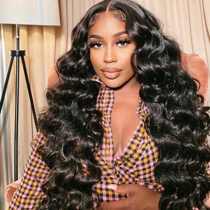 24 Loose Wave Transparent Lace 13x4/4x4  Lace Frontal Wig Human Hair Wig Natural Black