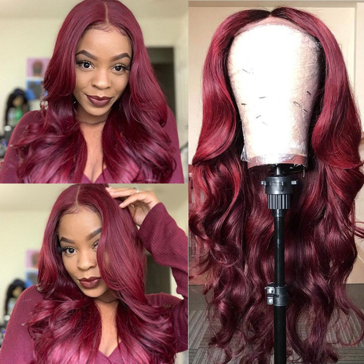 QVR 5x5/13X4 Lace Frontal 99J Burgundy Red Wig Body Wave Human Hair Wigs Affordable Price