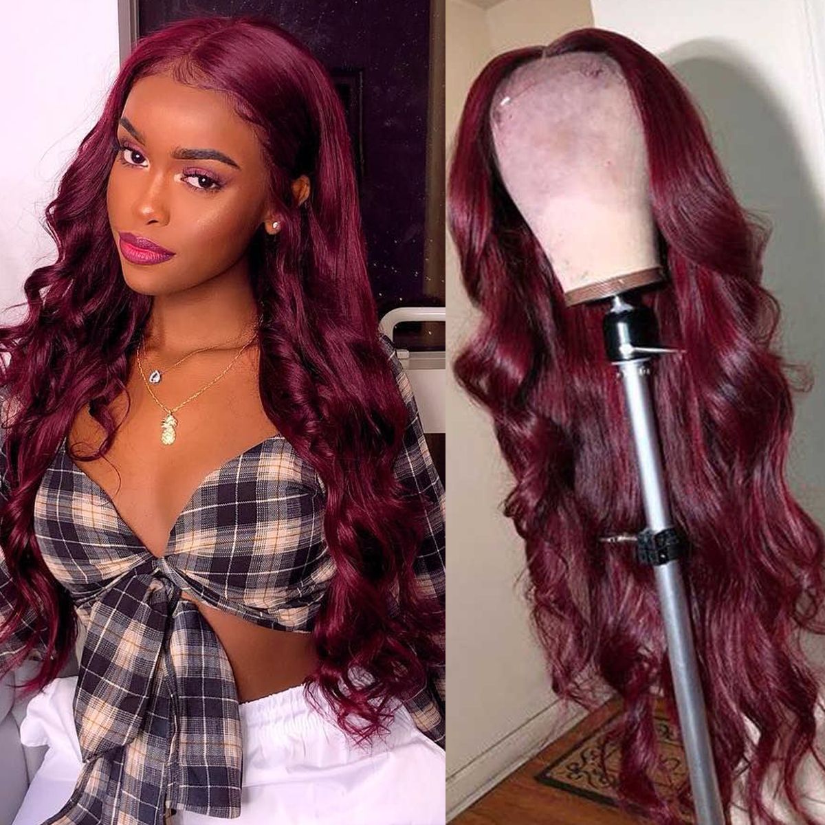 QVR New 99J HD 13x4 5x5 Lace Frontal Wigs Affordable Burgundy Straight Wigs