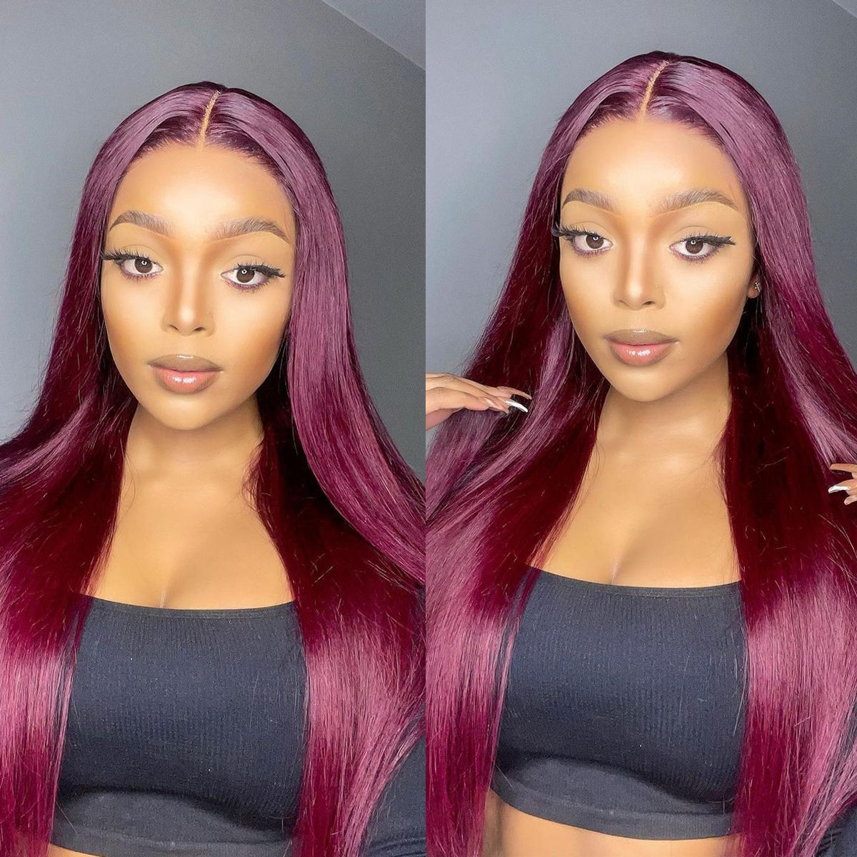 QVR Straight Highlight Wigs Human Hair Orange Color Wigs T Lace Burgundy Wig 180% Density 13x4x1 Lace