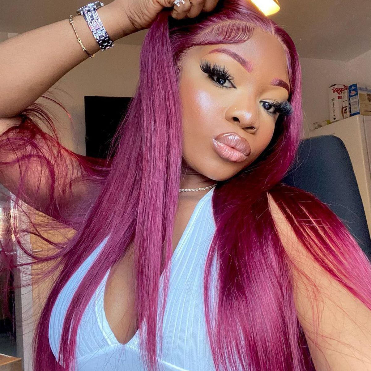 QVR Straight Highlight Wigs Human Hair Orange Color Wigs T Lace Burgundy Wig 180% Density 13x4x1 Lace
