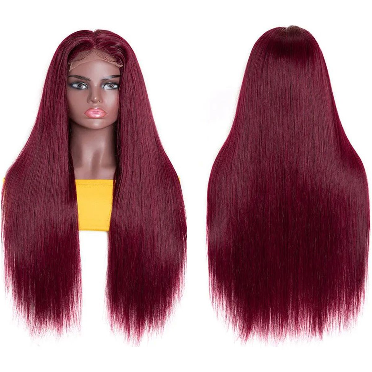 QVR New 99J HD 13x4 5x5 Lace Frontal Wigs Affordable Burgundy Straight Wigs