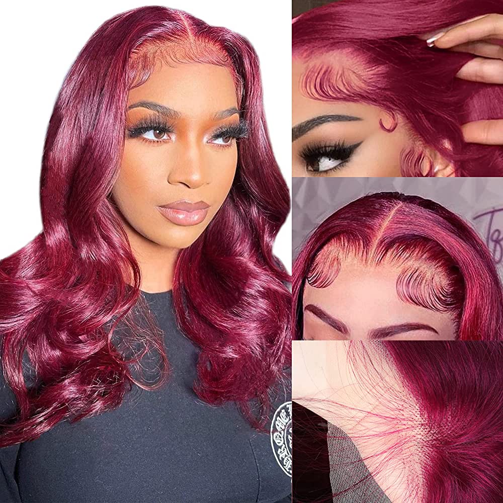 QVR 5x5/13X4 Lace Frontal 99J Burgundy Red Wig Body Wave Human Hair Wigs Affordable Price