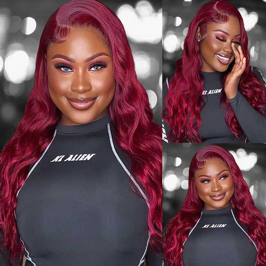 QVR 5x5/13X4 Lace Frontal 99J Burgundy Red Wig Body Wave Human Hair Wigs Affordable Price
