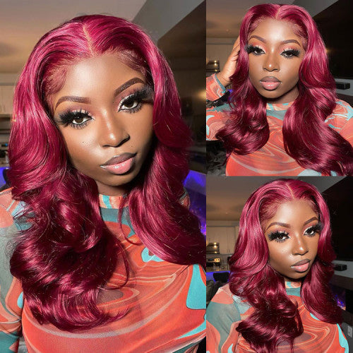 QVR Body Wave Burgundy Wigs 13x4 HD Lace Front Wigs 99J Colored Wigs Real Hair Wigs 200% Density Glueless Wigs