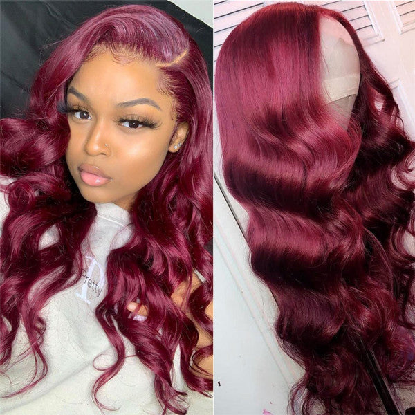 QVR 5x5/13X4 Lace Frontal 99J Burgundy Red Wig Body Wave Human Hair Wigs Affordable Price