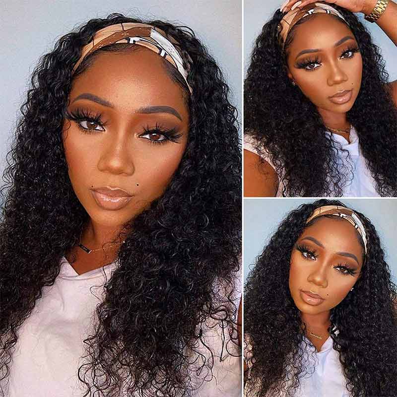 QVR Glueless Deep Wave Headband Wig Human Hair Wear and Go Wigs Natural Looking