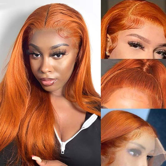QVR Ginger Orange Straight Glueless Wigs Brazilian Virgin Hair Lace Frontal Wig Pre Plucked with Baby Hair