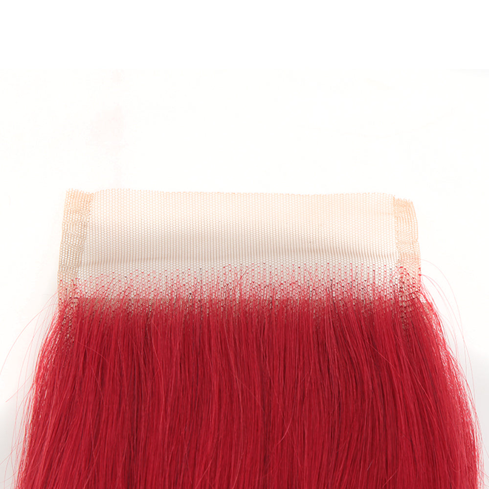 Queen Remy Human Hair 3 Bundles with Closure Straight Hair Weave Red Color