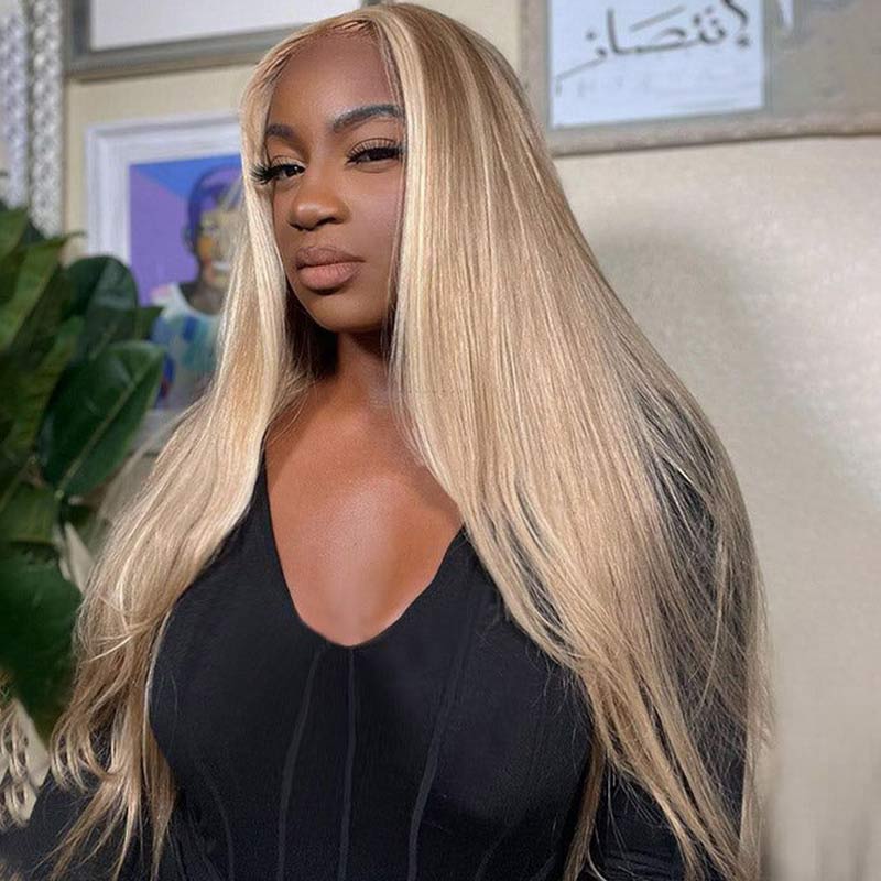 QVR #P10/613 Straight & Body Wave 13x4 Lace Front Wigs Blonde Wig With Brown Highlights Wigs 210% Density
