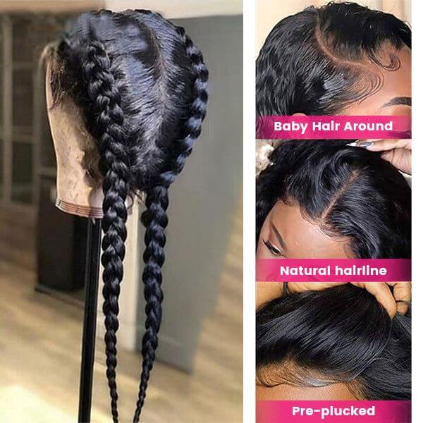 QVR Brazilian Straight Full Lace Wig Handmade Natural Black Human Hair Knotless Wigs