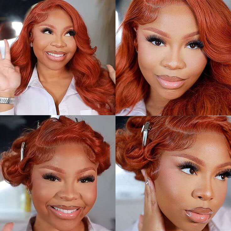 QVR Copper Brown 13x4 Lace Front Body Wave Wig Ginger Brown Pre plucked Hairline Human Hair Wigs