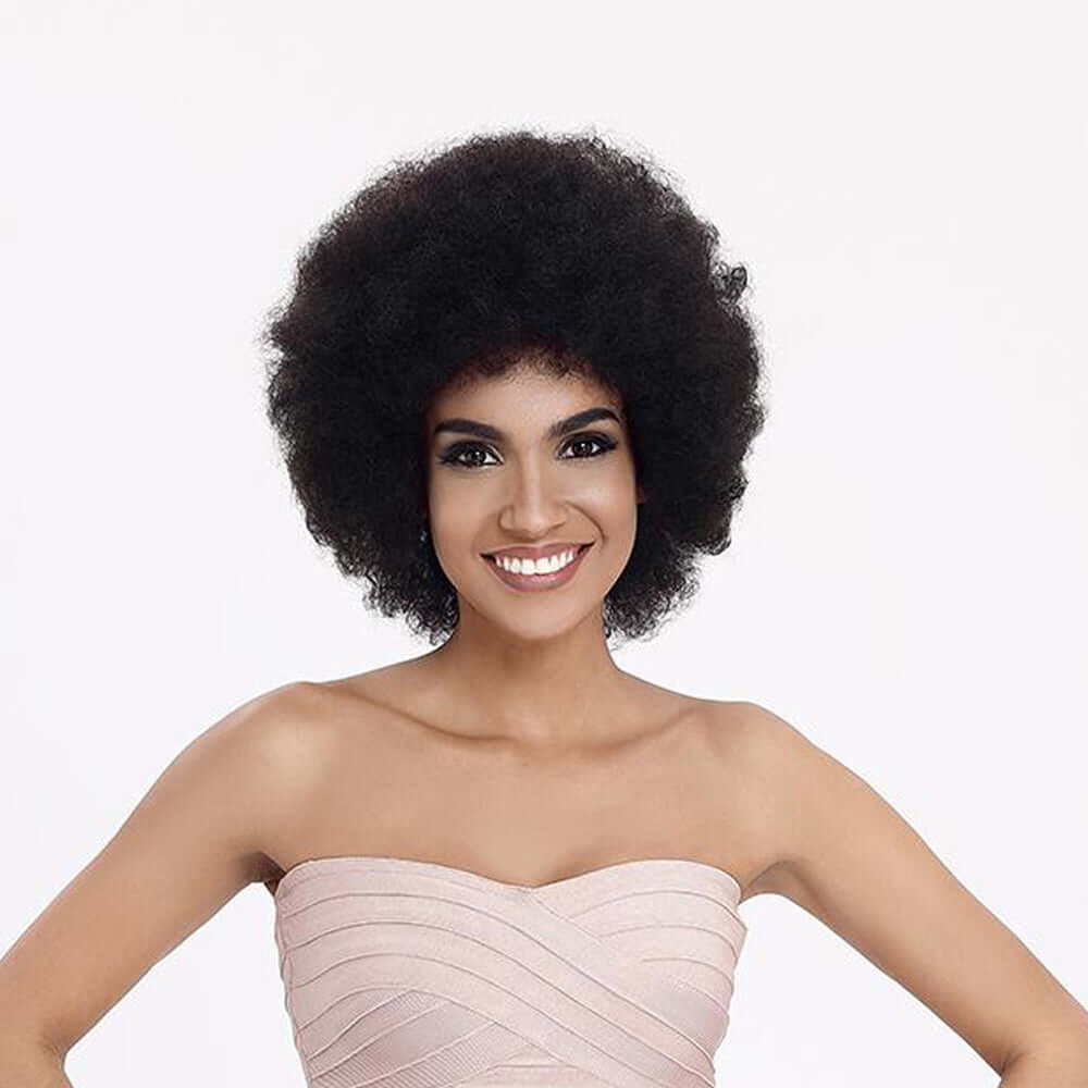 QVR Natural Afro Glueless Human Hair Short Wigs For Black Women