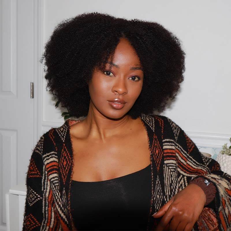New User Only|QVR 18inches Kinky Curly V Part Wigs Human Hair Wig