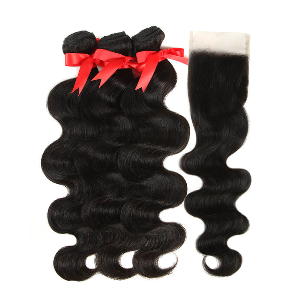QVR Body Wave Bundles With Closure Virgin Brazilian Hair Weave 3 Bundles With Closure Natural Color 40