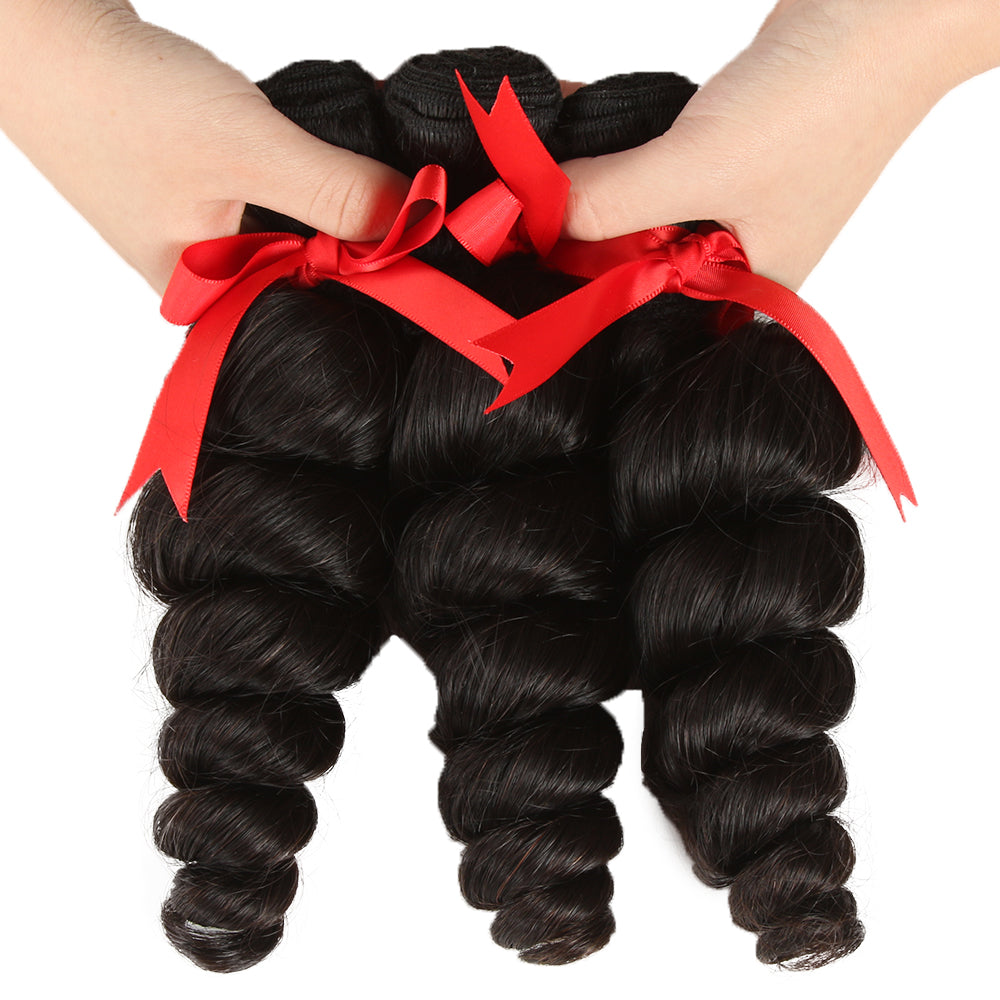 QVR Brazilian Hair Bundles Virgin Human Hair Loose Wave 3 Bundles Natural Color