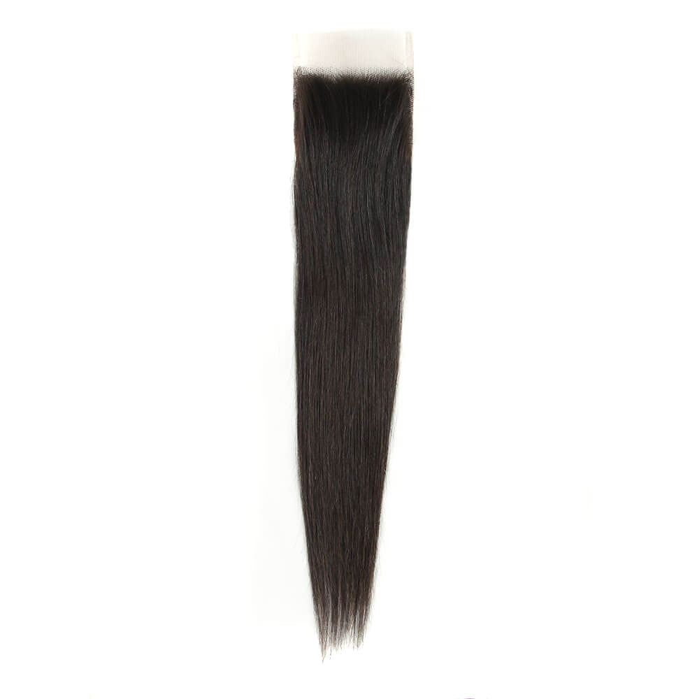 QVR Brazilian Hair Bundles Virgin Human Hair Straight 3 Bundles With 4*4 Lace Closure Natural Color