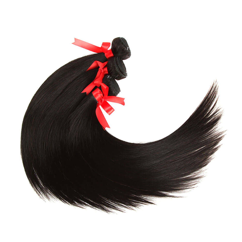 QVR Brazilian Hair Bundles Virgin Human Hair Straight 3 Bundles With 4*4 Lace Closure Natural Color