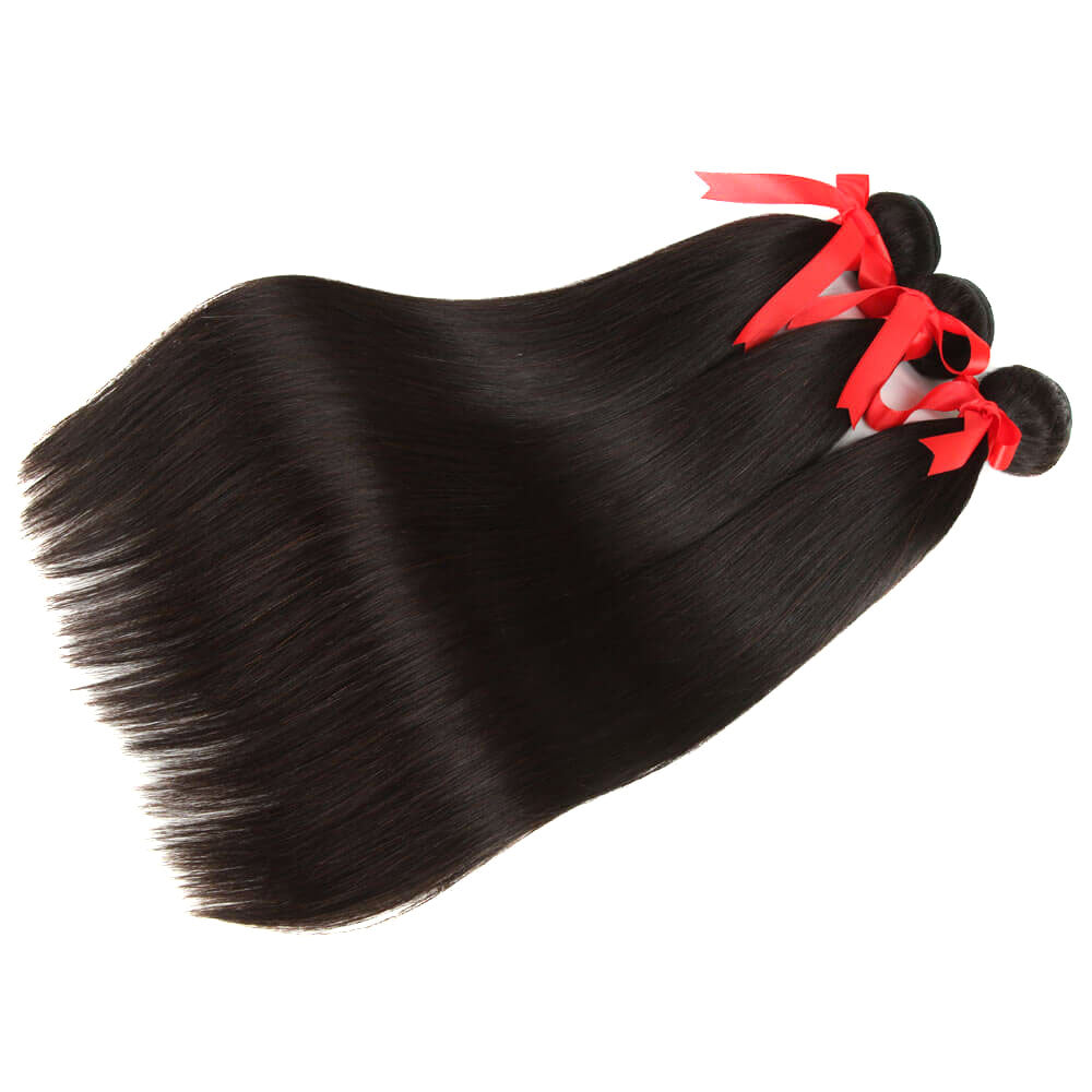 QVR Brazilian Hair Bundles Virgin Human Hair Straight 3 Bundles With 4*4 Lace Closure Natural Color