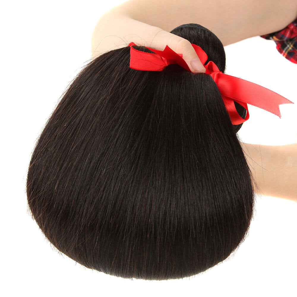 QVR Brazilian Hair Bundles Virgin Human Hair Straight 3 Bundles With 4*4 Lace Closure Natural Color