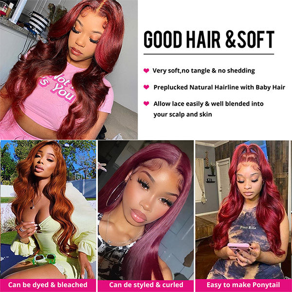 Burgundy Human Hair Bundles with Closure 99J Body Wave Hair 3 Bundles with Lace Closure