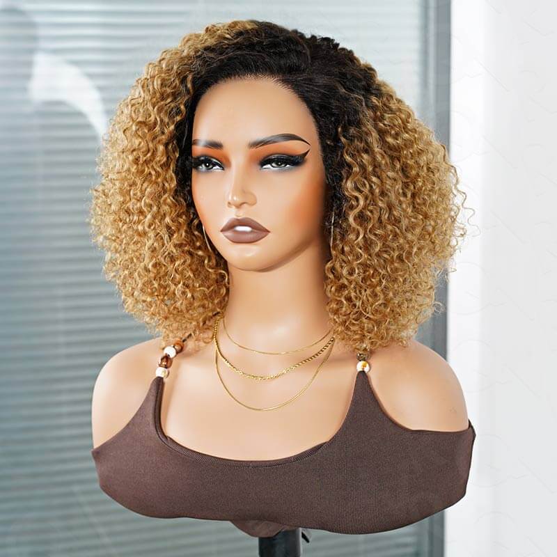 US Only|QVR Ash Blonde Side Part Short Cut Curly Wig