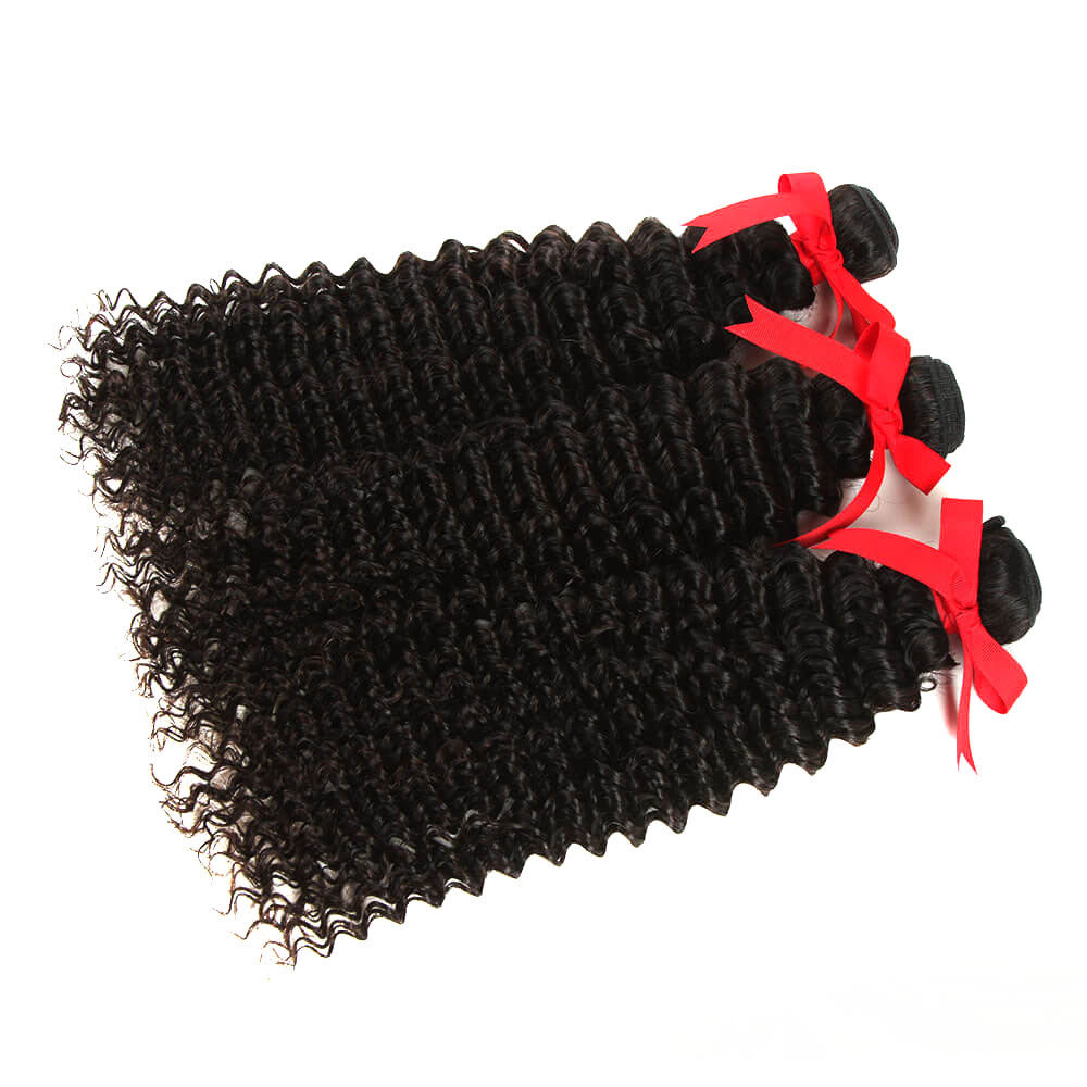 QVR Virgin Human Hair Curly 3 Bundles With 4*4 Lace Closure