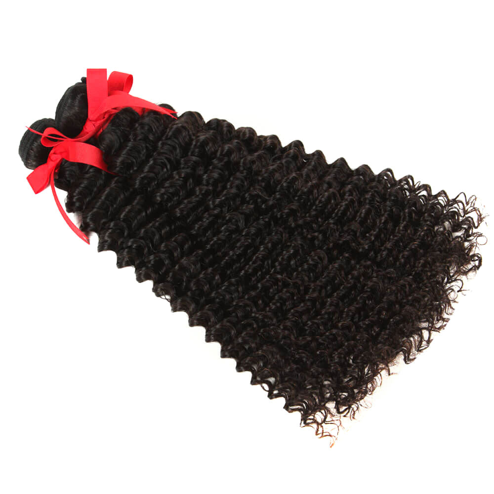QVR Virgin Human Hair Curly 3 Bundles With 4*4 Lace Closure