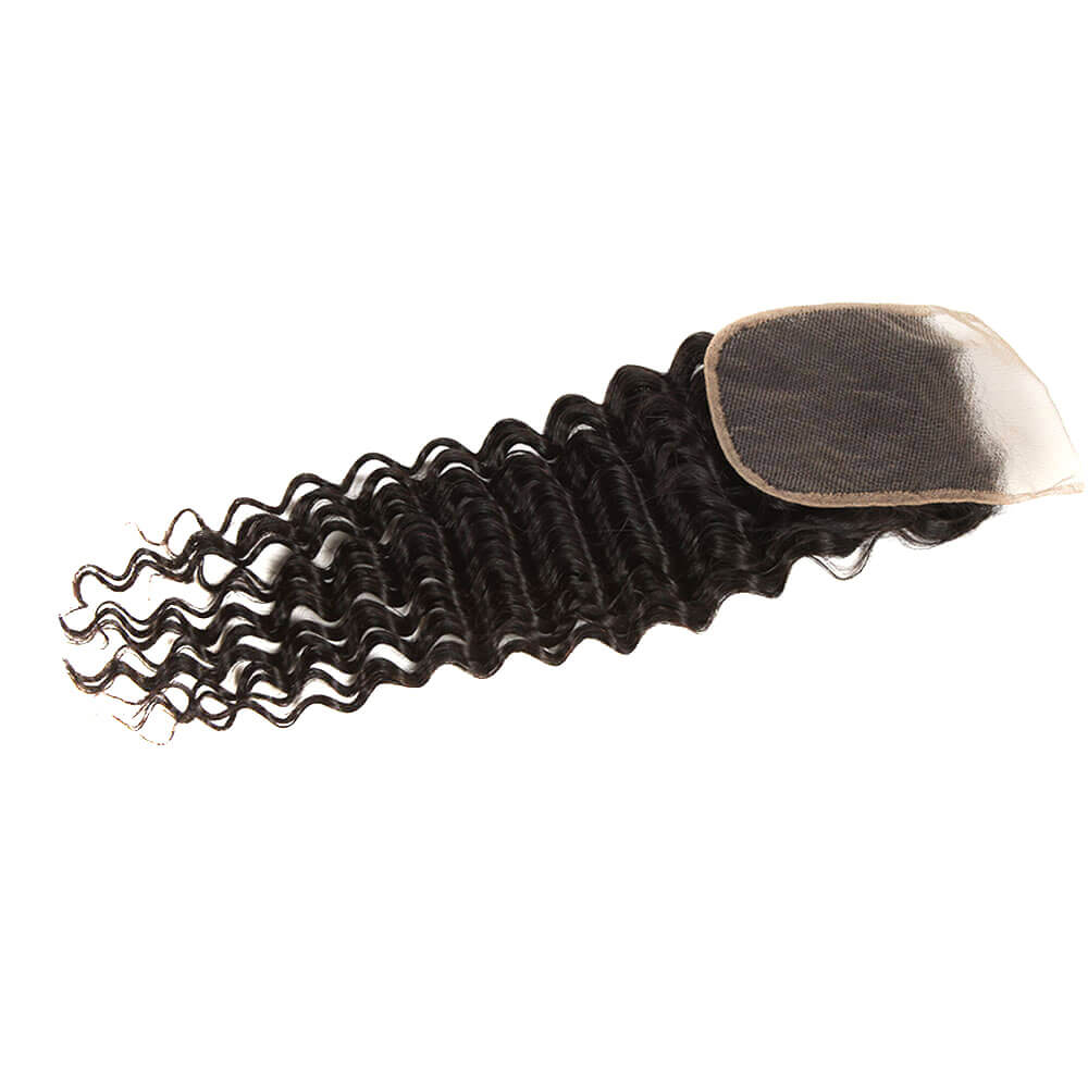 QVR Virgin Human Hair Curly 3 Bundles With 4*4 Lace Closure