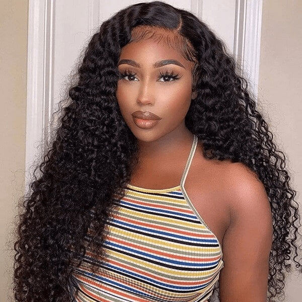 QVR Deep Wave Wig Virgin Human Hair 13x6 Full Lace Frontal HD Transparent Wigs Natural Color