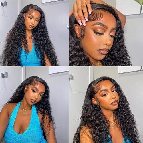 QVR Deep Wave Wig Virgin Human Hair 13x6 Full Lace Frontal HD Transparent Wigs Natural Color