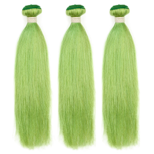 Queen Remy Human Hair 3 Bundles Straight Hair Weave Biscay Green Color