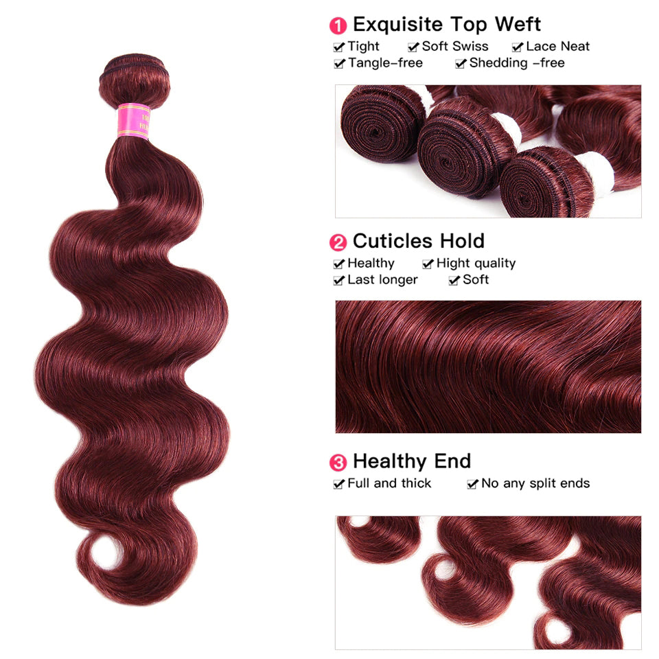 QVR Burgundy Bundles Body Wave Bundles 99J Red Colored Remy Human Hair Extensions Brazilian Weaving Remy Hair