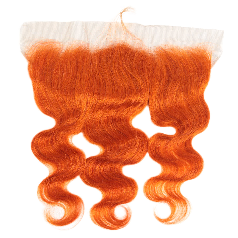 QVR Body Wave Hair Bundles With Closure Remy Human Hair 3 Bundles with Frontal Orange Ginger Color