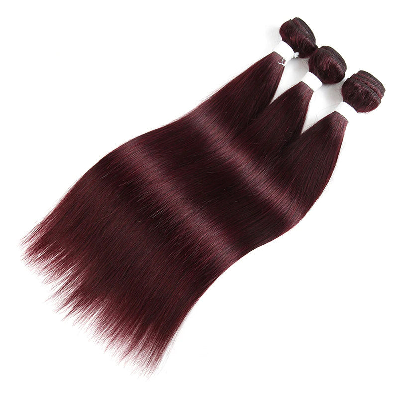 QVR Remy Human Hair Bundles With Closure  Straight Hair Burgundy Remy Peruvian Dyed 3 Bundles With Frontal 4x4 Brazilian Human Hair 99J