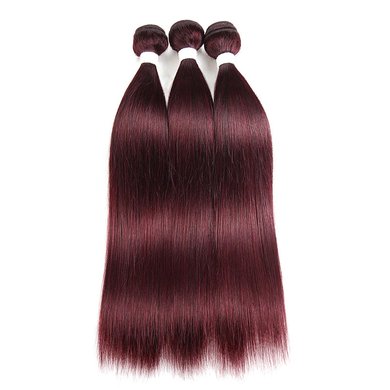 QVR Remy Human Hair Bundles With Closure  Straight Hair Burgundy Remy Peruvian Dyed 3 Bundles With Frontal 4x4 Brazilian Human Hair 99J