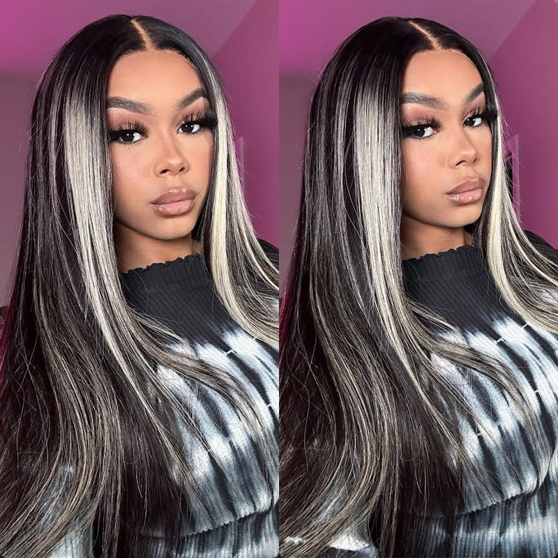 QVR Platinum Blonde Highlights Colored Wig 4x4/13x4 HD Transparent Lace Frontal Wig Mix Color Human Hair Wig