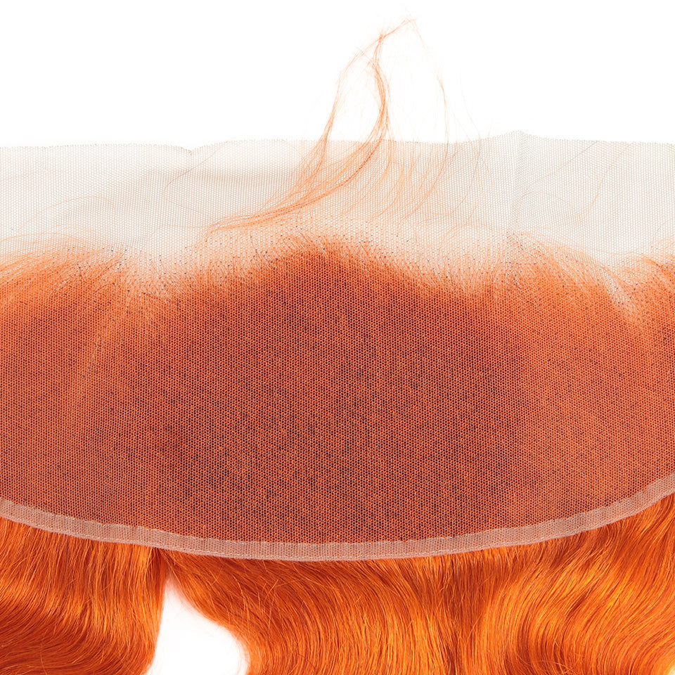 Orange Remy Human Hair Bundles with Frontal Closure Straight 3 Bundles with 13*4 Lace Frontal Ginger Color Straight Hair