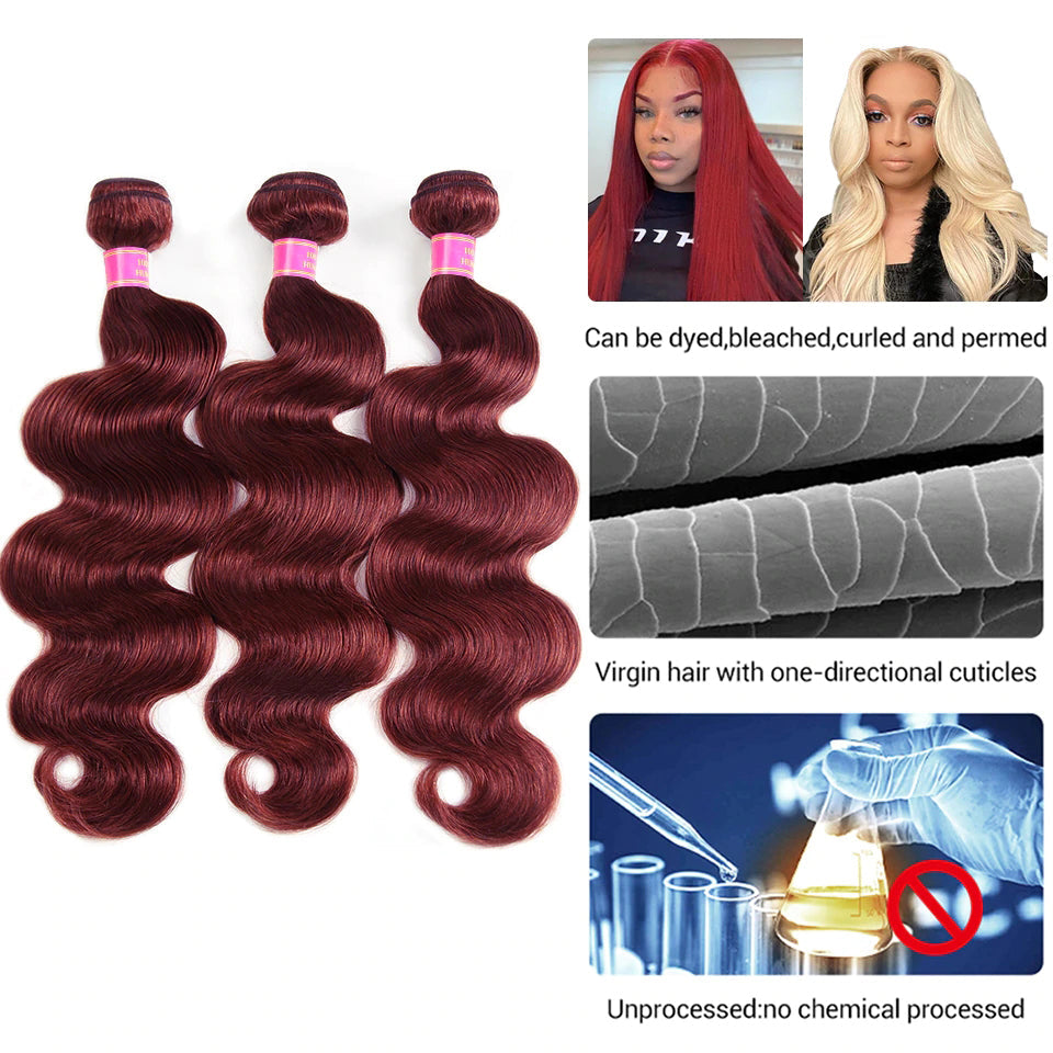 QVR Burgundy Bundles Body Wave Bundles 99J Red Colored Remy Human Hair Extensions Brazilian Weaving Remy Hair