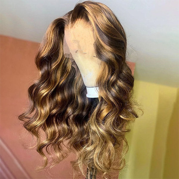 QVR Body Wave Human Hair Wigs Highlight Balayage HD Lace Front Wigs 4x4 5x5 Lace Closure Wigs