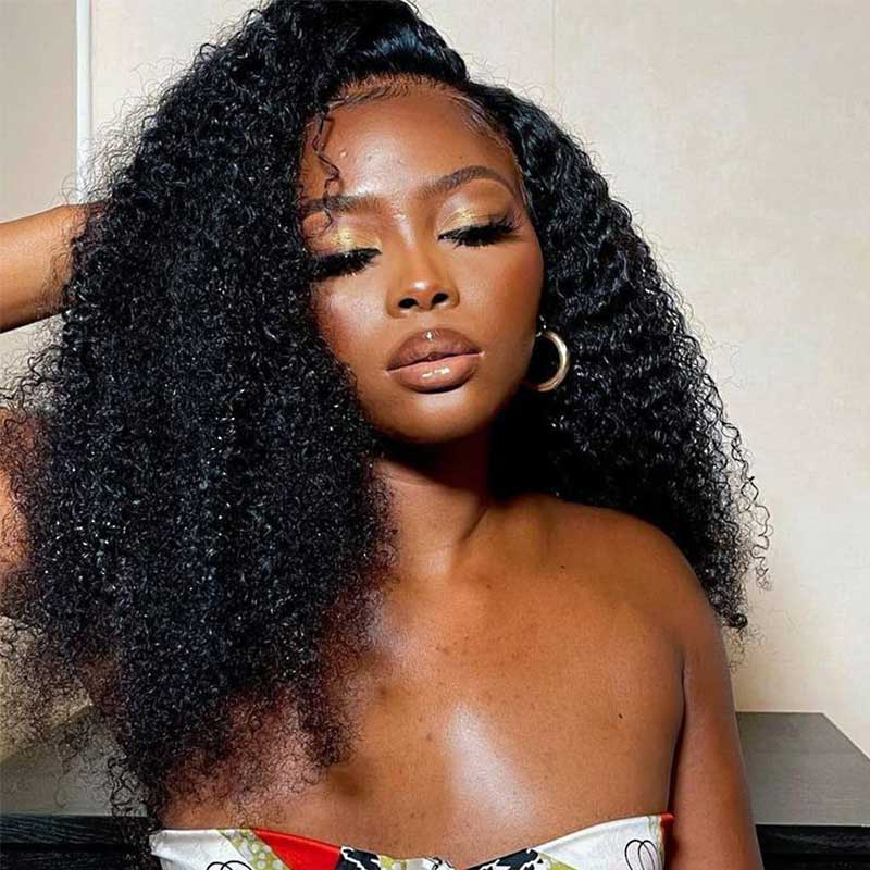 QVR Curly Wigs Virgin Human Hair Kinky Curly Wig 13x6 Full Lace HD Transparent Lace Wig Natural Color
