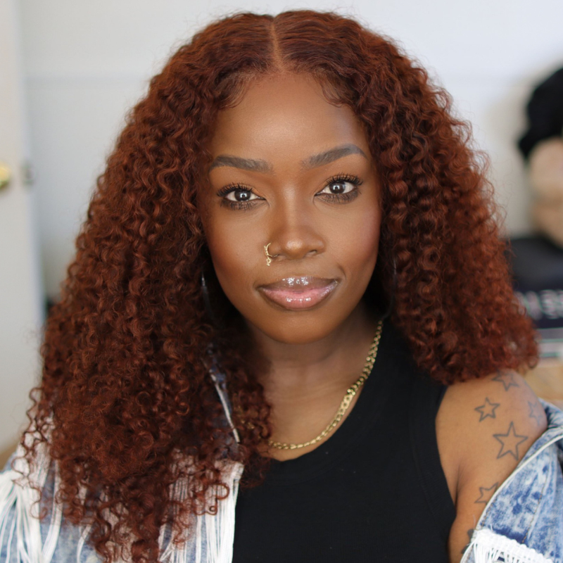 QVR Glueless Auburn Brown 13x4 Lace Frontal Wig Kinky Curly Reddish Brown Color Human Hair Wigs