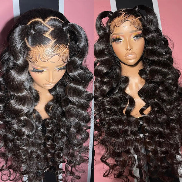 QVR Loose Deep Wave 13x6 HD Lace Front Wig Long Human Hair Wigs For Women
