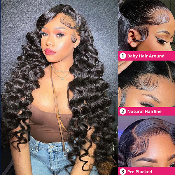 QVR Loose Deep Wave 13x6 HD Lace Front Wig Long Human Hair Wigs For Women