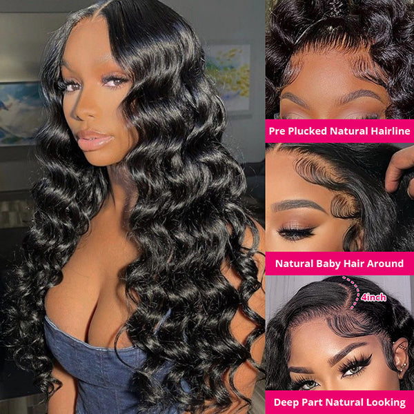 QVR Loose Deep Wave 13x6 HD Lace Front Wig Long Human Hair Wigs For Women