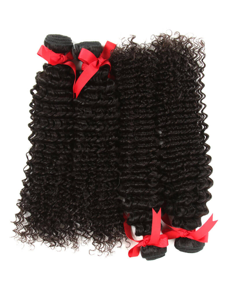 QVR Malaysian Human Hair Curly Bundles Virgin Hair Deep Curly Weave 4 Bundles Natural Color